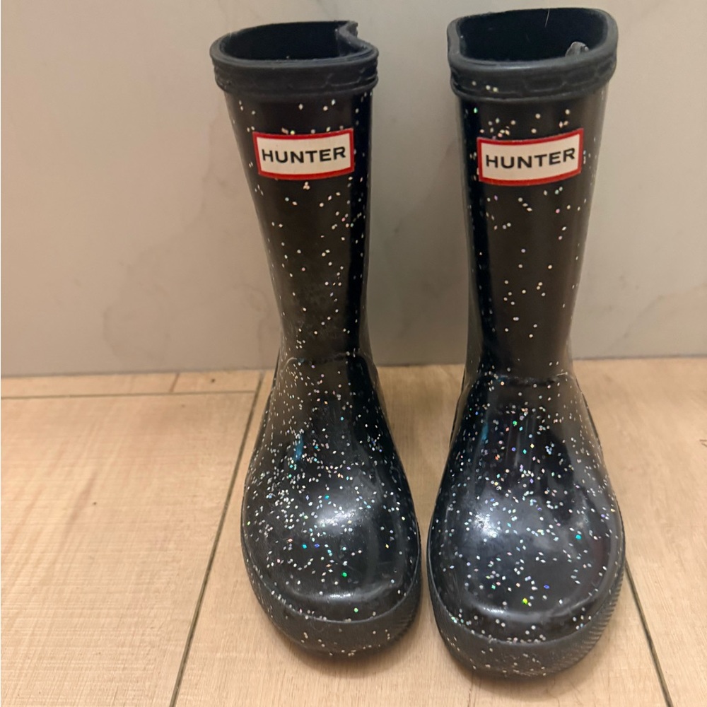 Hunter Kids Black Rain Boots with Glitter